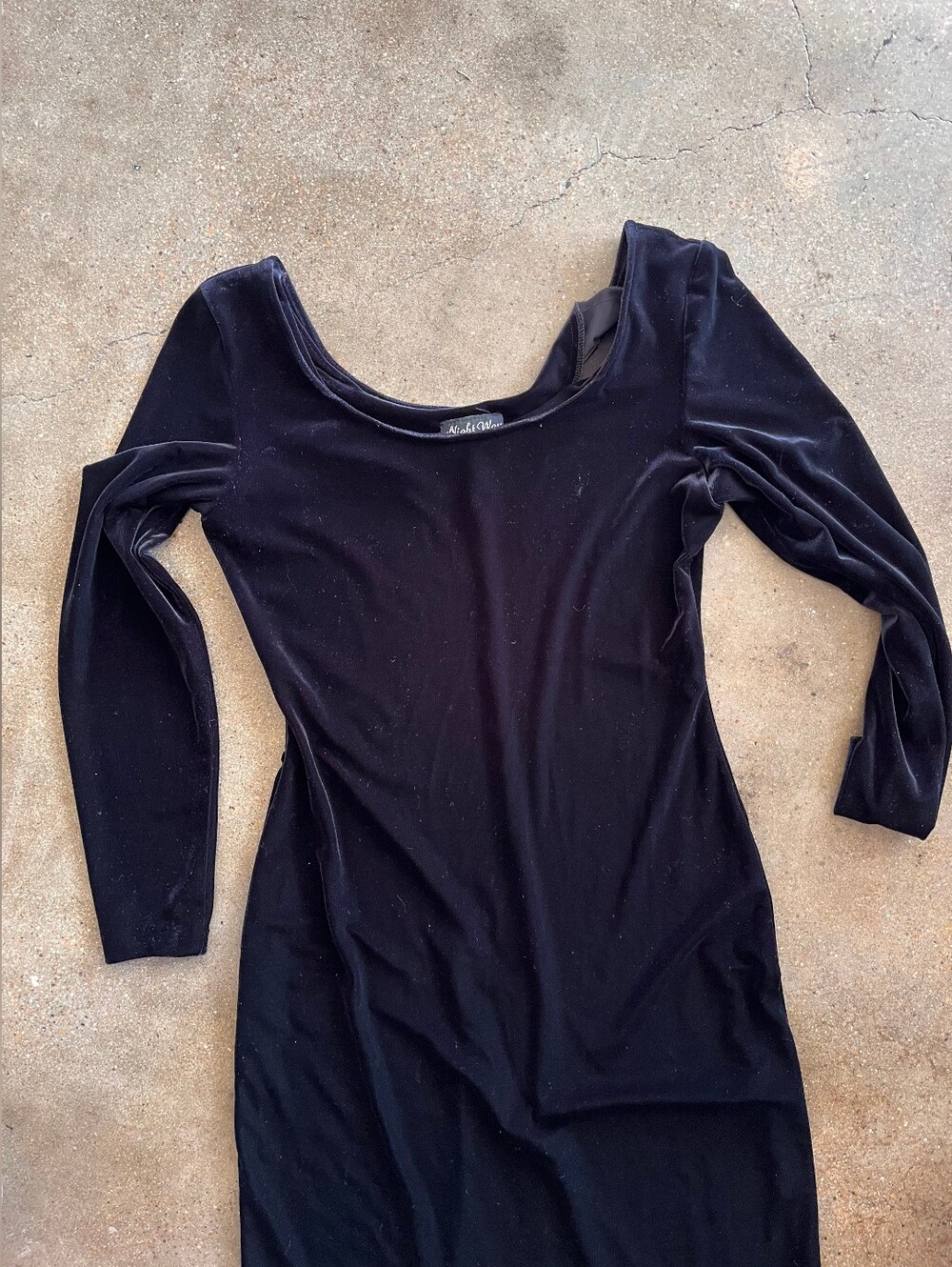 Velvet Scoop Neck Black Long Sleeve Top - Nightway